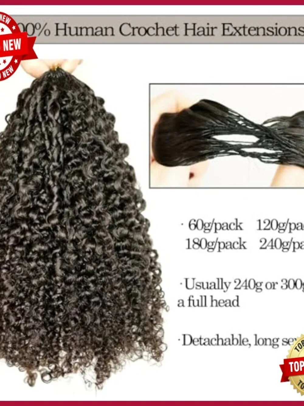 Human Hair Crochet Extensions 18in Pre-Separated Curly for Braiding Twist
